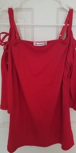 Red Cold Shoulder Criss Cross Sleeve Top